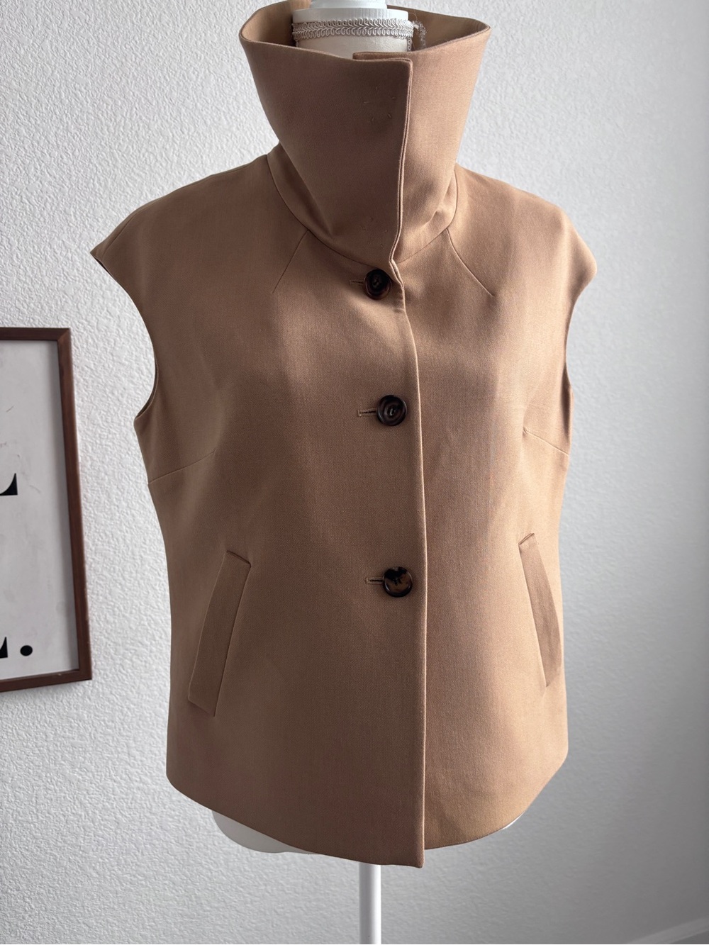 Nordstrom Camel Sleeveless High Funnel Collar Vest Jacket